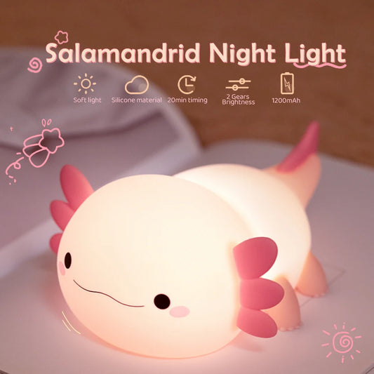 Axolotl Night Light  | Soft LED Lamps For Kids & Room Decor